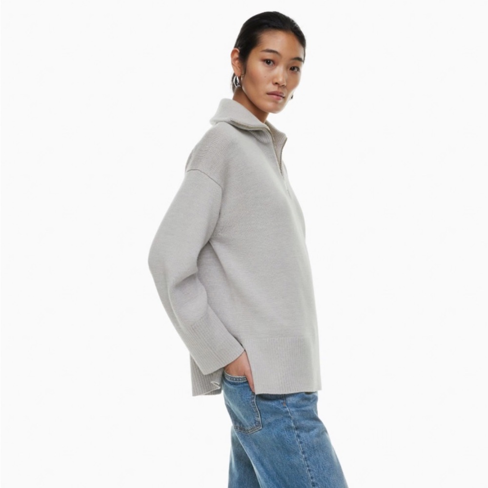 Babaton 💯 merino wool Light Gray Knit Sweater 1/4 zip